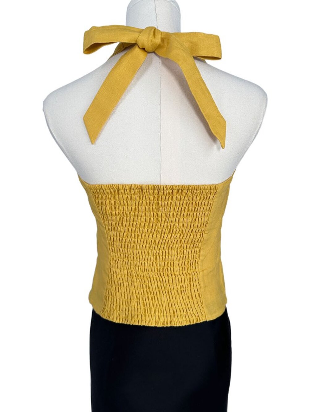 Reformation Malika Linen Top Sunflower Mustard Yellow Halter Top Bow Tie 4